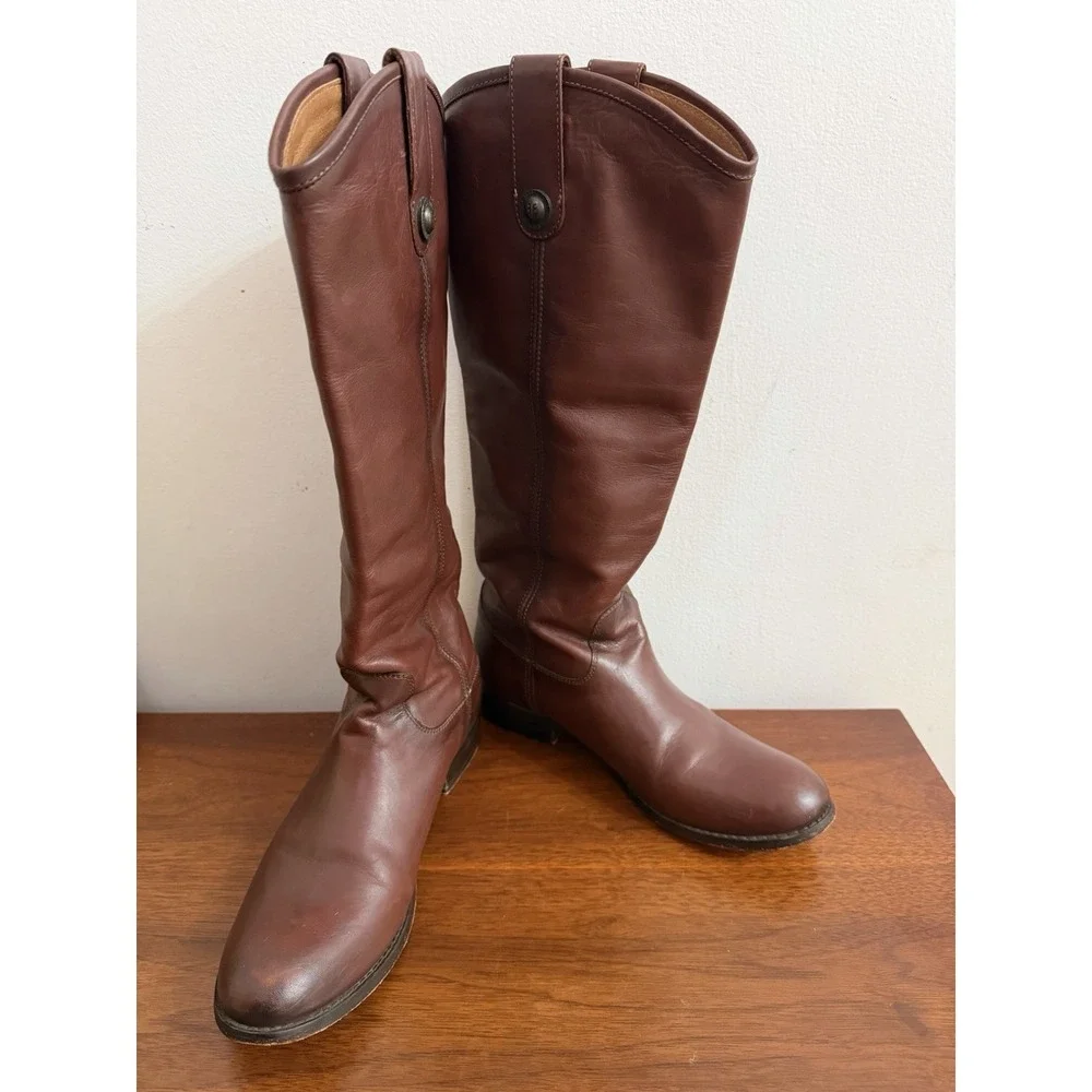 Frye Women's Melissa Lug Button Tall Riding Western Boot Leather Size 7M $398